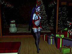 섹시한 과부가 크리스마스에 침실에서 감각적으로 춤을 춥니다