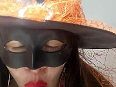My friend's wife, a mature beauty, indulges in self-pleasure during Halloween as she reveals her naughty side