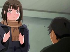 Anime-Mädchen wird in einer öffentlichen Toilette frech