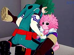 Mina Ashido, Momo Yaoyorozu og Izuku Midoriya engasjerer seg i en intens trekant i My Hero Academia hentai