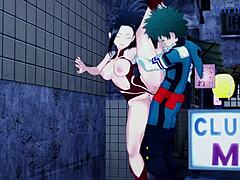 Mina Ashido y Momo Yaoyorozu se unen a Izuku Midoriya para un trío intenso en My Hero Academia hentai