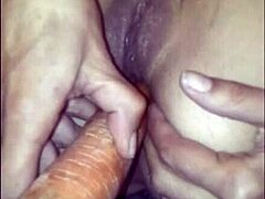Horny Mexican MILF uses carrot for ass insertion on webcam